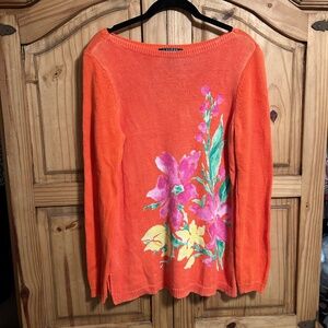 Lauren Ralph Lauren Orange Long Sweater with flowers on front